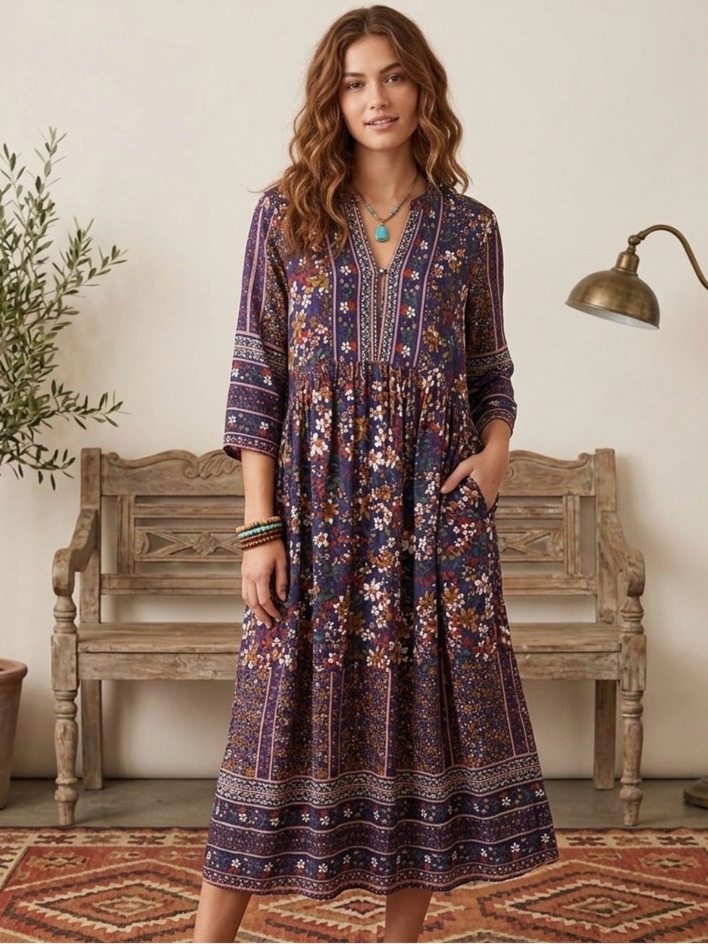 Jodifl Boho Floral Print Oversized Maxi Dress